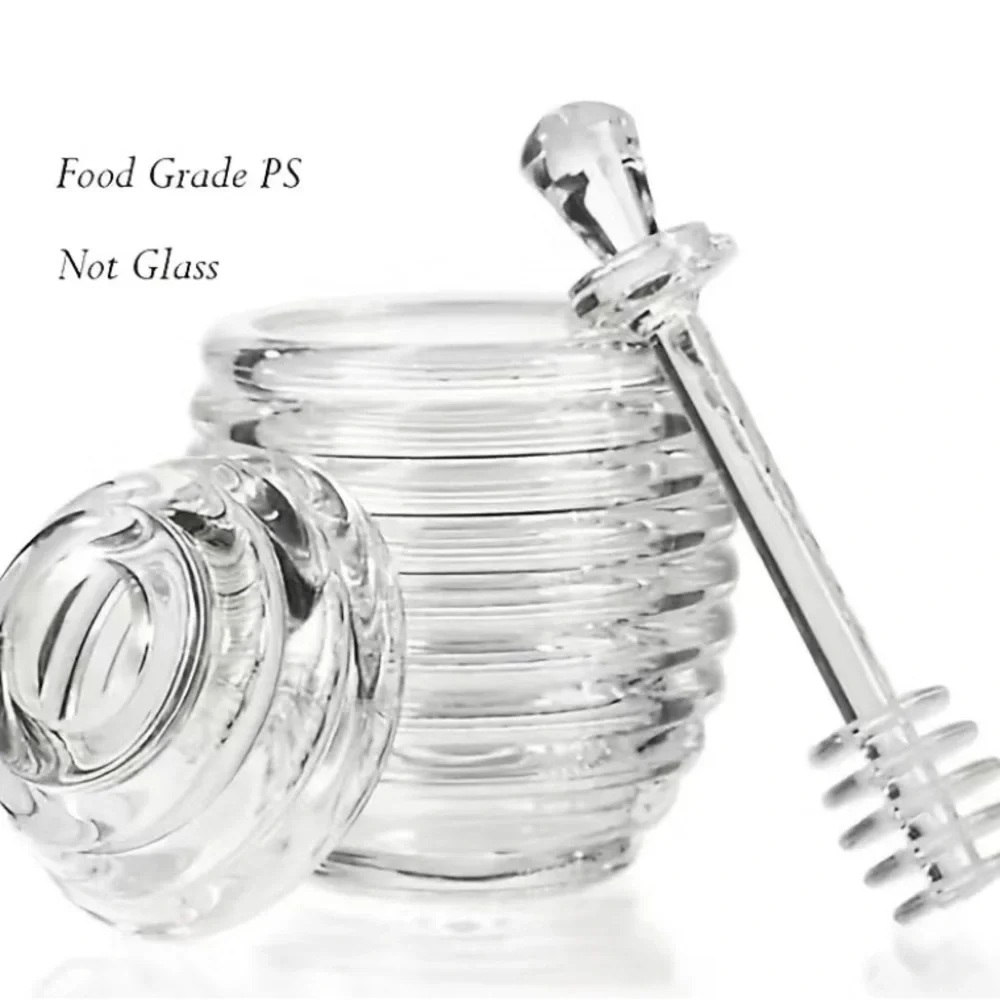Transparent Honey Jar With Dipper & Lid Beehive Style Honey Acrylic Pot Tea